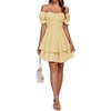 image:imageLYANER Womens Tie Back Off Shoulder Wrap Layer Ruffle A Line Short Sleeve Casual Mini DressSolid Light Yellow