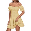 image:imageLYANER Womens Tie Back Off Shoulder Wrap Layer Ruffle A Line Short Sleeve Casual Mini DressSolid Light Yellow