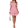 image:imageLYANER Womens Tie Back Off Shoulder Wrap Layer Ruffle A Line Short Sleeve Casual Mini DressSolid Pink