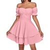 image:imageLYANER Womens Tie Back Off Shoulder Wrap Layer Ruffle A Line Short Sleeve Casual Mini DressSolid Pink