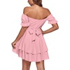 image:imageLYANER Womens Tie Back Off Shoulder Wrap Layer Ruffle A Line Short Sleeve Casual Mini DressSolid Pink