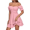 image:imageLYANER Womens Tie Back Off Shoulder Wrap Layer Ruffle A Line Short Sleeve Casual Mini DressSolid Pink