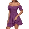 image:imageLYANER Womens Tie Back Off Shoulder Wrap Layer Ruffle A Line Short Sleeve Casual Mini DressSolid Purple
