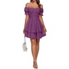 image:imageLYANER Womens Tie Back Off Shoulder Wrap Layer Ruffle A Line Short Sleeve Casual Mini DressSolid Purple