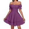 image:imageLYANER Womens Tie Back Off Shoulder Wrap Layer Ruffle A Line Short Sleeve Casual Mini DressSolid Purple