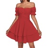 image:imageLYANER Womens Tie Back Off Shoulder Wrap Layer Ruffle A Line Short Sleeve Casual Mini DressSolid Red