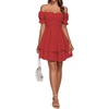 image:imageLYANER Womens Tie Back Off Shoulder Wrap Layer Ruffle A Line Short Sleeve Casual Mini DressSolid Red