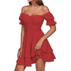 image:imageLYANER Womens Tie Back Off Shoulder Wrap Layer Ruffle A Line Short Sleeve Casual Mini DressSolid Red