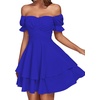 image:imageLYANER Womens Tie Back Off Shoulder Wrap Layer Ruffle A Line Short Sleeve Casual Mini DressSolid Royal Blue