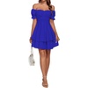 image:imageLYANER Womens Tie Back Off Shoulder Wrap Layer Ruffle A Line Short Sleeve Casual Mini DressSolid Royal Blue