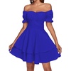 image:imageLYANER Womens Tie Back Off Shoulder Wrap Layer Ruffle A Line Short Sleeve Casual Mini DressSolid Royal Blue
