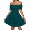 image:imageLYANER Womens Tie Back Off Shoulder Wrap Layer Ruffle A Line Short Sleeve Casual Mini DressSolid Teal Blue