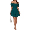 image:imageLYANER Womens Tie Back Off Shoulder Wrap Layer Ruffle A Line Short Sleeve Casual Mini DressSolid Teal Blue