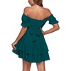 image:imageLYANER Womens Tie Back Off Shoulder Wrap Layer Ruffle A Line Short Sleeve Casual Mini DressSolid Teal Blue