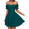 image:imageLYANER Womens Tie Back Off Shoulder Wrap Layer Ruffle A Line Short Sleeve Casual Mini DressSolid Teal Blue
