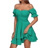 image:imageLYANER Womens Tie Back Off Shoulder Wrap Layer Ruffle A Line Short Sleeve Casual Mini DressSolid Turquoise