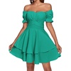 image:imageLYANER Womens Tie Back Off Shoulder Wrap Layer Ruffle A Line Short Sleeve Casual Mini DressSolid Turquoise