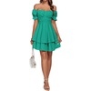 image:imageLYANER Womens Tie Back Off Shoulder Wrap Layer Ruffle A Line Short Sleeve Casual Mini DressSolid Turquoise
