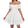 image:imageLYANER Womens Tie Back Off Shoulder Wrap Layer Ruffle A Line Short Sleeve Casual Mini DressSolid White