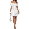 image:imageLYANER Womens Tie Back Off Shoulder Wrap Layer Ruffle A Line Short Sleeve Casual Mini DressSolid White