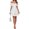 image:imageLYANER Womens Tie Back Off Shoulder Wrap Layer Ruffle A Line Short Sleeve Casual Mini DressWhite
