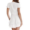 image:imageLYANER Womens V Neck Tie Front Ruffle Layer Hem Short Sleeve Mini Dress White Small