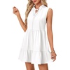 image:imageLYANER Womens V Neck Tie Knot Ruffle Trim Sleeveless Ruched Tiered Flowy Mini Dress White XLarge