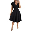 image:imageLYANER Womens Warp V Neck Ruffle Short Sleeve A Line Swing Flared Cocktail Party Midi DressBlack