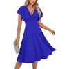image:imageLYANER Womens Warp V Neck Ruffle Short Sleeve A Line Swing Flared Cocktail Party Midi DressDark Royal Blue