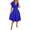 image:imageLYANER Womens Warp V Neck Ruffle Short Sleeve A Line Swing Flared Cocktail Party Midi DressDark Royal Blue