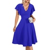image:imageLYANER Womens Warp V Neck Ruffle Short Sleeve A Line Swing Flared Cocktail Party Midi DressDark Royal Blue