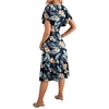 image:imageLYANER Womens Warp V Neck Ruffle Short Sleeve A Line Swing Flared Cocktail Party Midi DressFloral Dark Blue