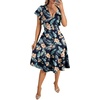 image:imageLYANER Womens Warp V Neck Ruffle Short Sleeve A Line Swing Flared Cocktail Party Midi DressFloral Dark Blue