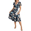 image:imageLYANER Womens Warp V Neck Ruffle Short Sleeve A Line Swing Flared Cocktail Party Midi DressFloral Dark Blue