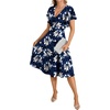 image:imageLYANER Womens Warp V Neck Ruffle Short Sleeve A Line Swing Flared Cocktail Party Midi DressFloral Navy Blue