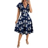 image:imageLYANER Womens Warp V Neck Ruffle Short Sleeve A Line Swing Flared Cocktail Party Midi DressFloral Navy Blue