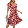 image:imageLYANER Womens Warp V Neck Ruffle Short Sleeve A Line Swing Flared Cocktail Party Midi DressFloral Wine Red