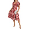 image:imageLYANER Womens Warp V Neck Ruffle Short Sleeve A Line Swing Flared Cocktail Party Midi DressFloral Wine Red