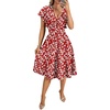 image:imageLYANER Womens Warp V Neck Ruffle Short Sleeve A Line Swing Flared Cocktail Party Midi DressFloral Wine Red