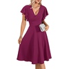 image:imageLYANER Womens Warp V Neck Ruffle Short Sleeve A Line Swing Flared Cocktail Party Midi DressMagenta
