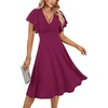 image:imageLYANER Womens Warp V Neck Ruffle Short Sleeve A Line Swing Flared Cocktail Party Midi DressMagenta