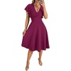 image:imageLYANER Womens Warp V Neck Ruffle Short Sleeve A Line Swing Flared Cocktail Party Midi DressMagenta