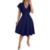image:imageLYANER Womens Warp V Neck Ruffle Short Sleeve A Line Swing Flared Cocktail Party Midi DressNavy Blue