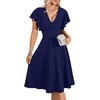 image:imageLYANER Womens Warp V Neck Ruffle Short Sleeve A Line Swing Flared Cocktail Party Midi DressNavy Blue