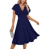 image:imageLYANER Womens Warp V Neck Ruffle Short Sleeve A Line Swing Flared Cocktail Party Midi DressNavy Blue