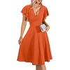 image:imageLYANER Womens Warp V Neck Ruffle Short Sleeve A Line Swing Flared Cocktail Party Midi DressOrange