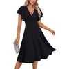 image:imageLYANER Womens Warp V Neck Ruffle Short Sleeve A Line Swing Flared Cocktail Party Midi DressPure Black