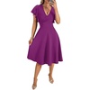 image:imageLYANER Womens Warp V Neck Ruffle Short Sleeve A Line Swing Flared Cocktail Party Midi DressPure Dark Purple