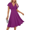 image:imageLYANER Womens Warp V Neck Ruffle Short Sleeve A Line Swing Flared Cocktail Party Midi DressPure Dark Purple