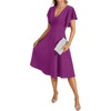 image:imageLYANER Womens Warp V Neck Ruffle Short Sleeve A Line Swing Flared Cocktail Party Midi DressPure Dark Purple
